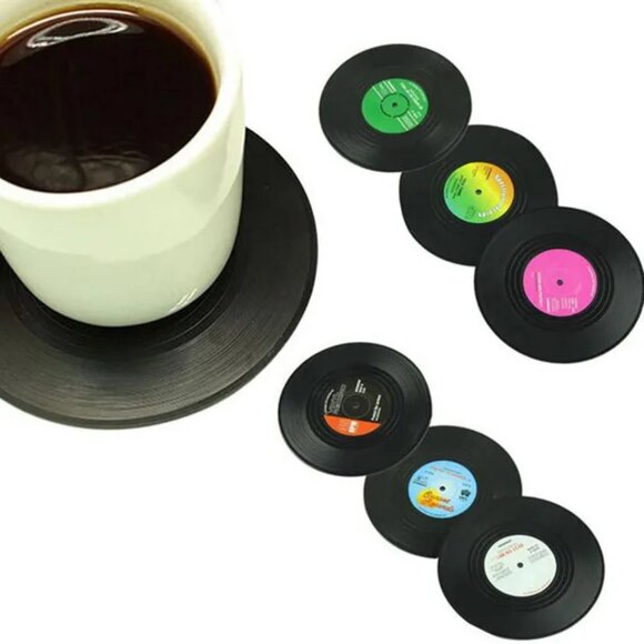 6 Piece Set Retro CD Shape Non-Slip Coasters - Picture 2 of 6